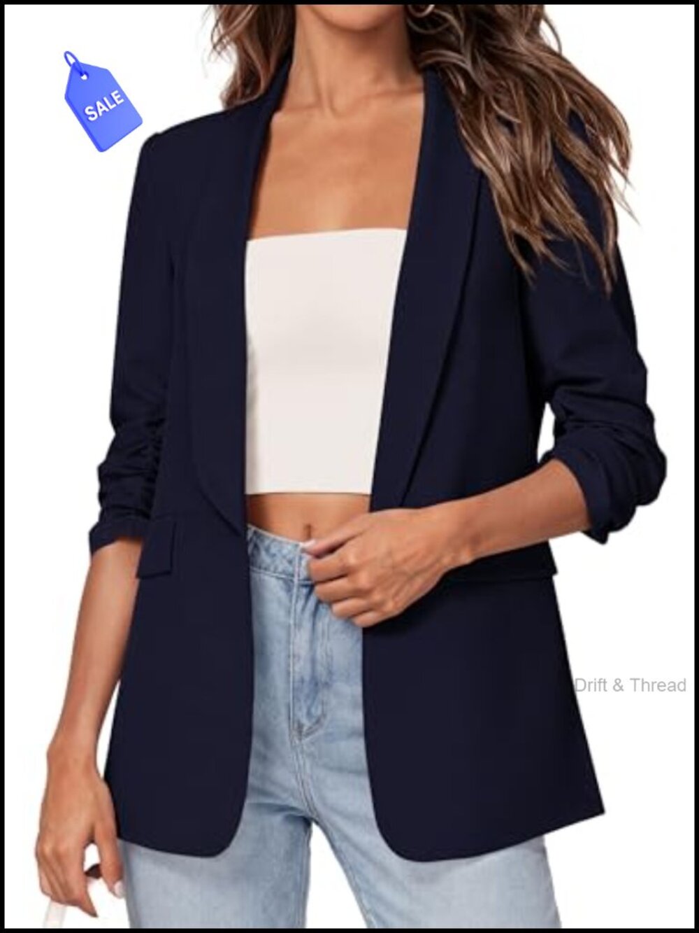 Womens Lightweight Open Front Blazer Shawl Lapel 3/4 Sleeve Business Casual